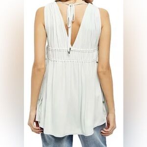 Free People Aries Tunic Tank Top Women's XS Light Blue Tie V-Neck Sleeveless